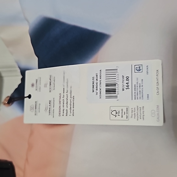 CALIA WOMEN'S 16" BIRDIE SKORT: SEDIMENT STRIPE ARDOSIA PRINT: NEW WITH TAGS: XS - Picture 2 of 7